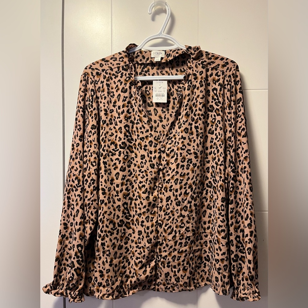 J. Crew Factory printed ruffleneck button-up shirt, 2X (fits small)
